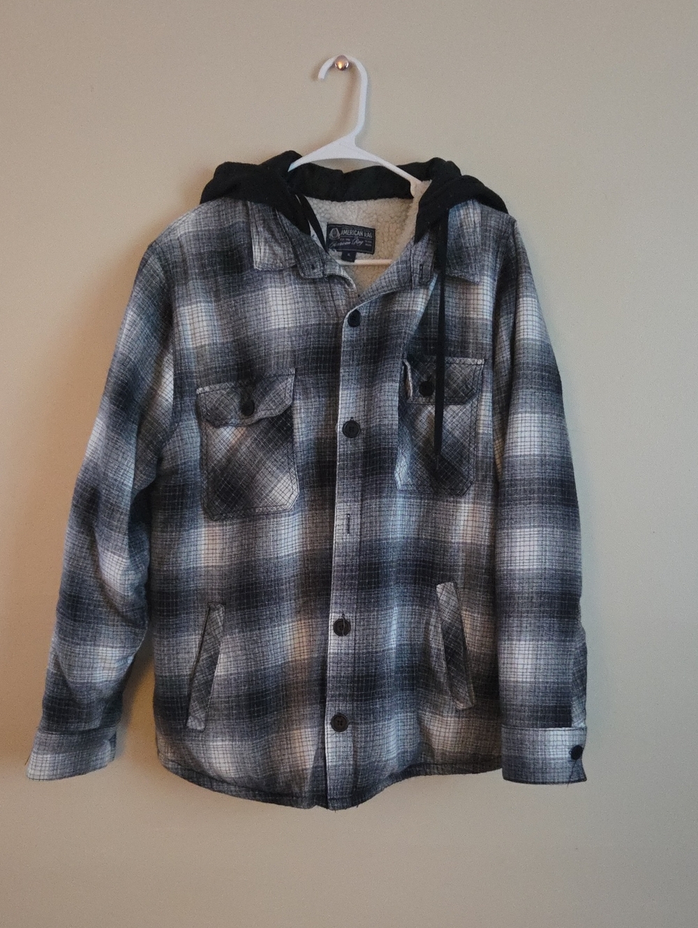 Men's Black & Gray Plaid Hooded Shacket